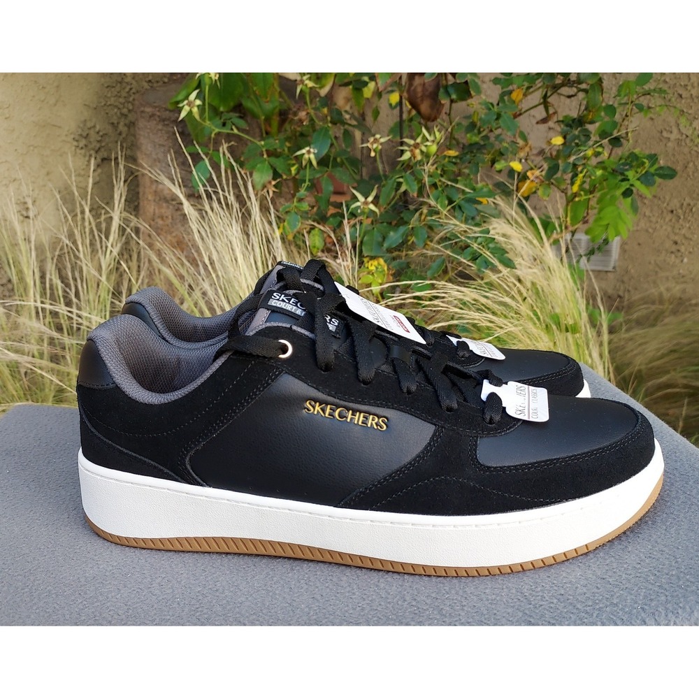 SKECHERS Court & Classics Men's Size‎ 11.5 Black Leather Upper Sneaker NEW!